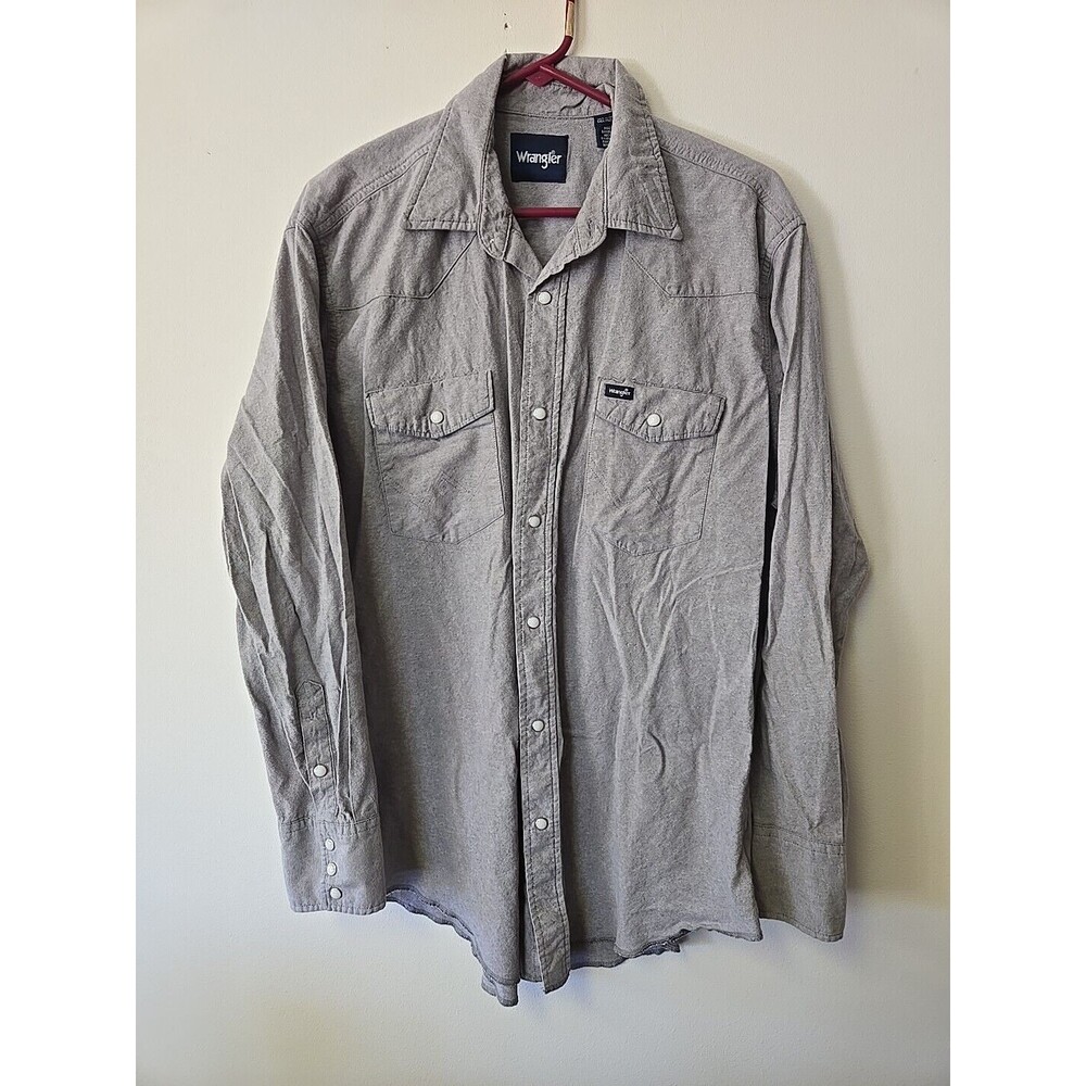 Wrangler XLT‎ Tall Western Shirt Gray Pearl Snap Long Sleeve Cowboy Workwear